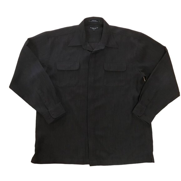 Alfred Sung Men's Black Long-Sleeve Hidden Button-Up Shirt L/G 100% Polyester - Picture 1 of 9